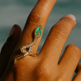 Green lunar serpent gold ring