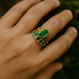 RAY EMERALDS AND ROSE CUT DIAMONDS RING