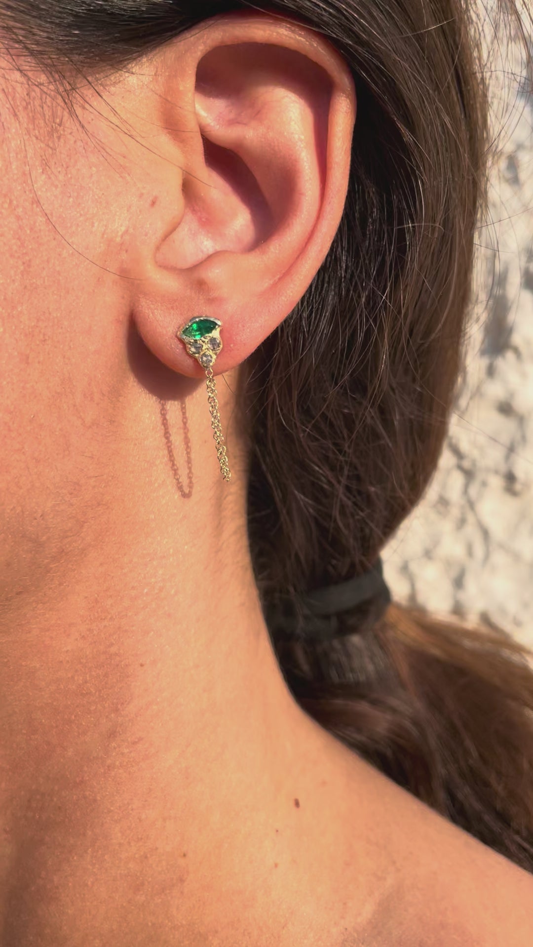 emerald earring, diamond earring, 14k gold jewelry, handmade jewelry, israel jewelry, fine jewelry, ocean inspired jewelry, atman jewellery, lost wax casting